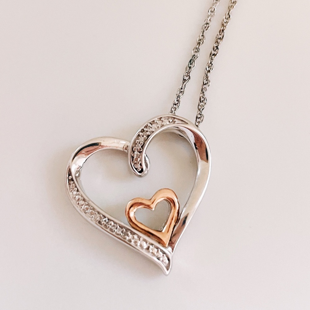 Heart Necklace / Sterling Silver and 10 Karat Gold